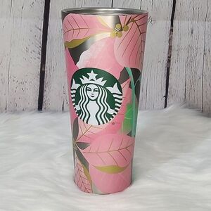 Starbucks 2020 Holiday Collectible 24oz Pink Poinsettia Cold Cup Tumbler NO LID